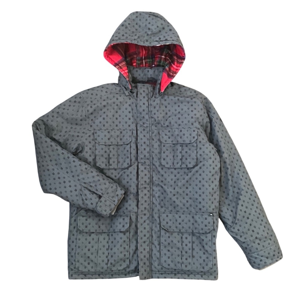 Quiksilver Gray Monogram Hooded Insulated Winter Snow Jacket Men's Size Size L